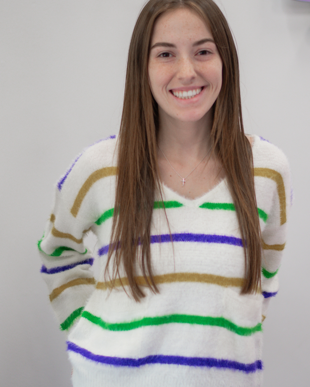 Mardi Gras Stripe V-Neck Sweater With Pockets